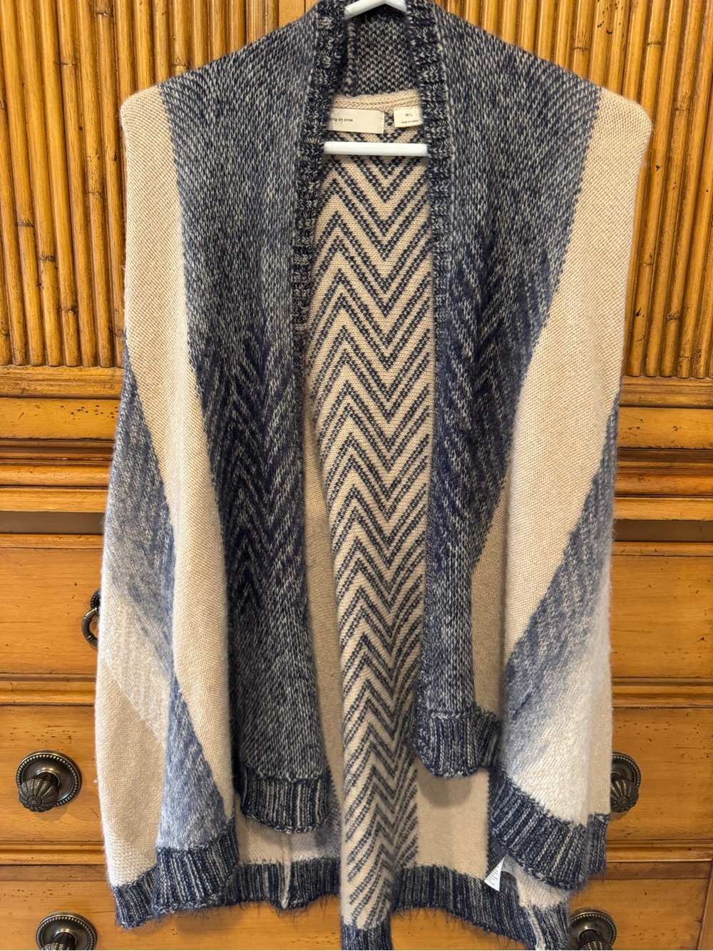 Anthropologie Chevron Open-Front Poncho Wrap Wool Blend - SIZE M/L